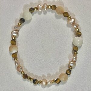 Handmade beaded stretch bracelet  golden-brown pearl tiger's eye agate beads